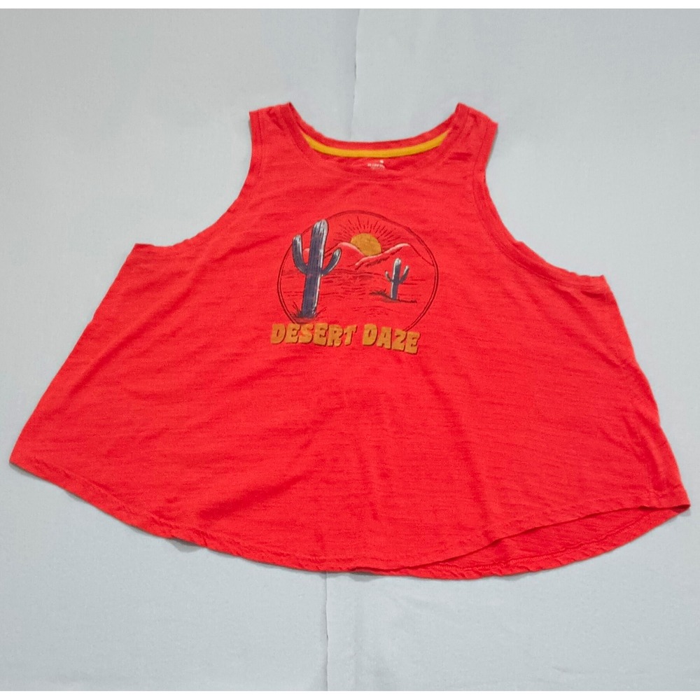 Women's 2XL orange Desert Daze graphic print sleeveless tank, round neck